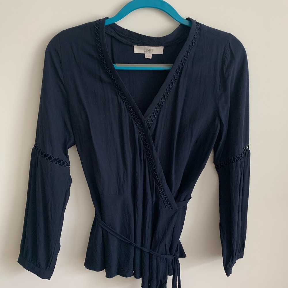 Navy blue side tie blouse
